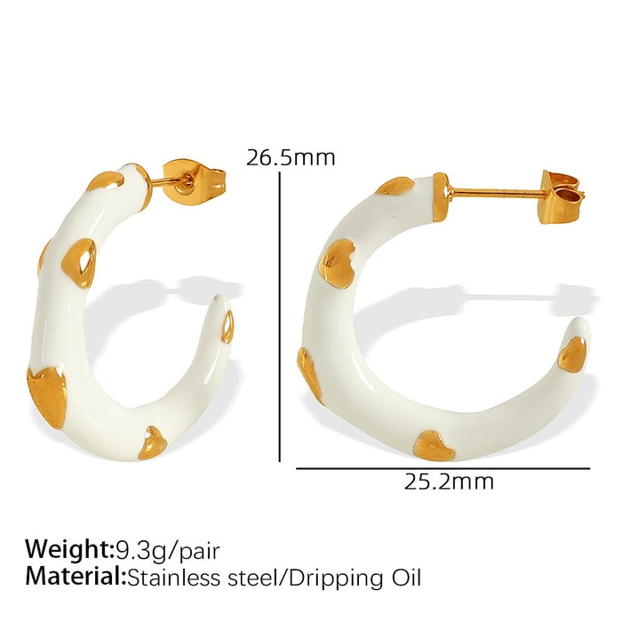 1 Pair Romantic Series Sweet Heart Stainless Steel  Gold Color Women's Hoop Earrings 